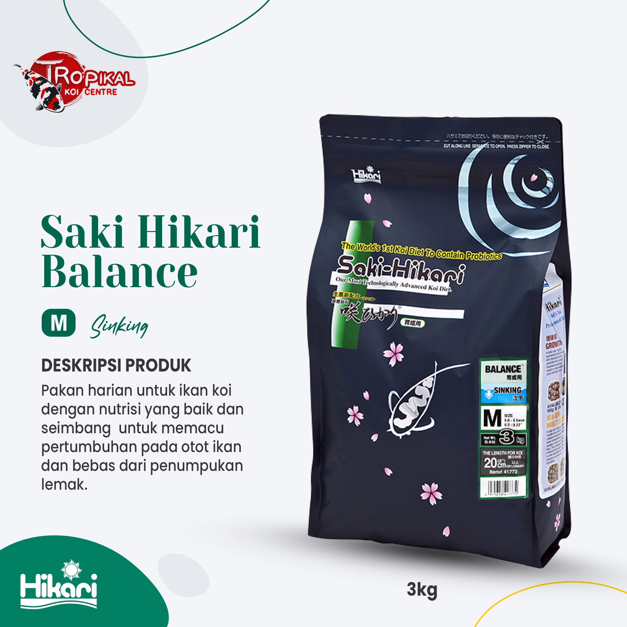 TKC Saki Hikari Balance Sinking Koi Fish Food M 3kg Tropikal Koi Tropikal Koi Centre